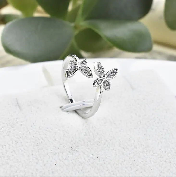 Sterling Silver Butterfly Ring – Adjustable Celestial Gem Ring