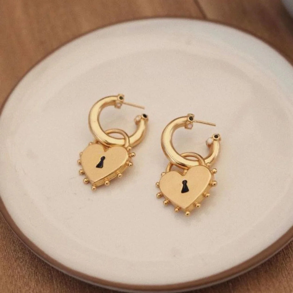 Midnight Solstice Locked Heart Earrings