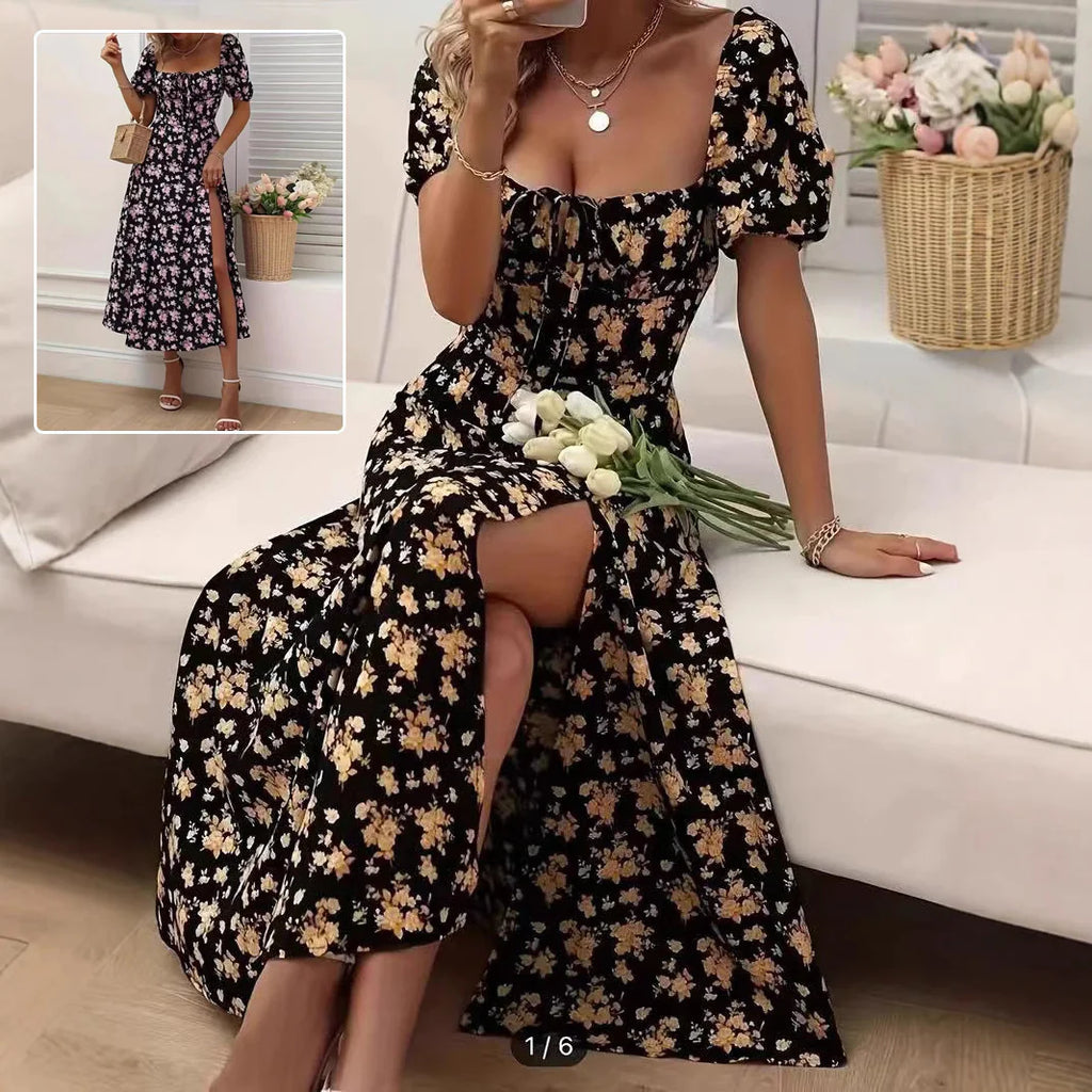 Summer Floral Split Dress For Women