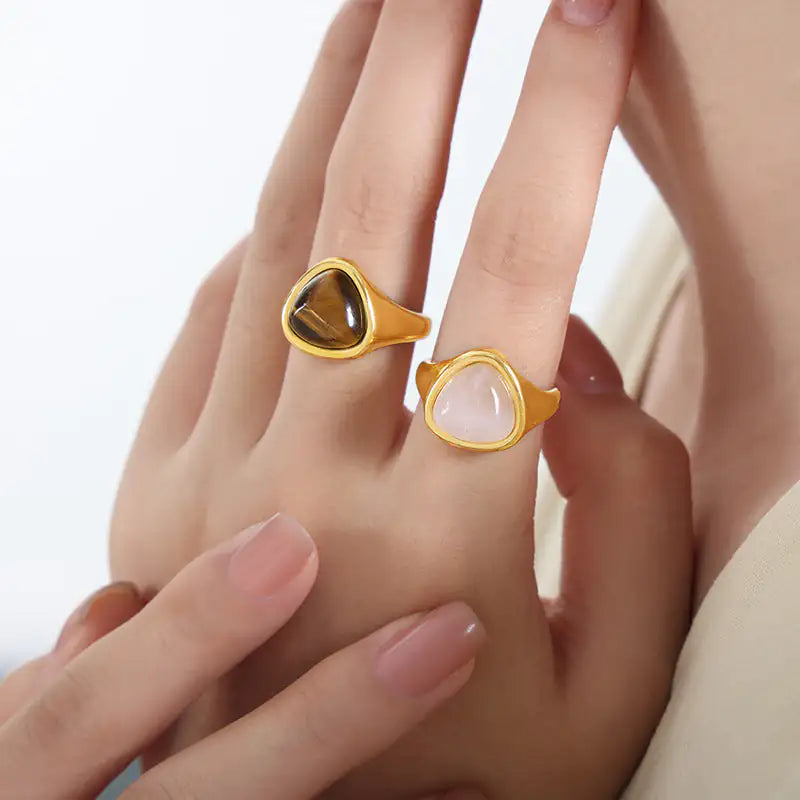 Natural Crystal Statement Ring | Pink Stone or Tiger Eye Titanium Steel Ring