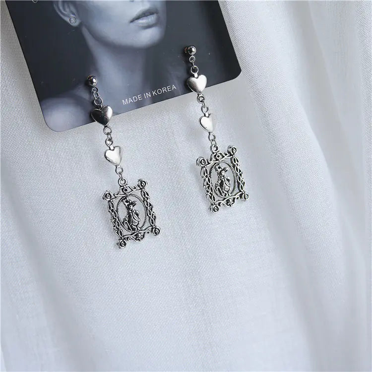 Gothic Vintage Heart Unicorn Earrings with Pendants