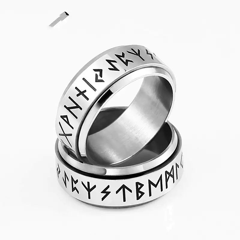 Unisex Rune Style Titanium Steel Rotatable Ring