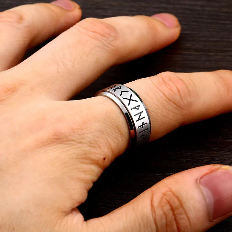Unisex Rune Style Titanium Steel Rotatable Ring