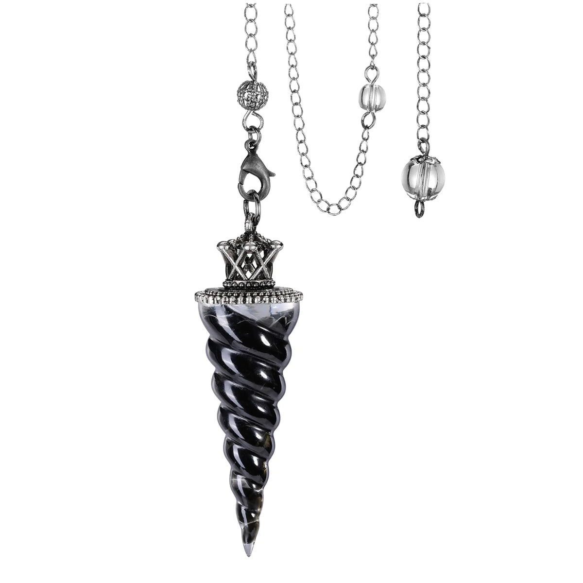 Natural Black Obsidian Crystal Pendulums for Divination Dowsing Crown Sprial Cone Pointed Pendant Pendulum with Chain Resin Chip Stones Healing Reiki Chakra Gemstone Pendulum Wiccan
