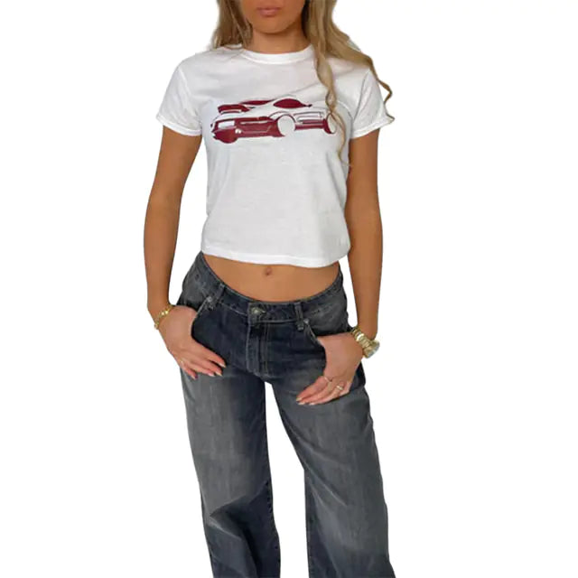 Combhasaki Women's Y2K Graphic Short Sleeve Baby Tee - Midnight Solstice Occult Shop