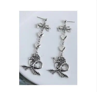 Gothic Vintage Heart Unicorn Earrings with Pendants