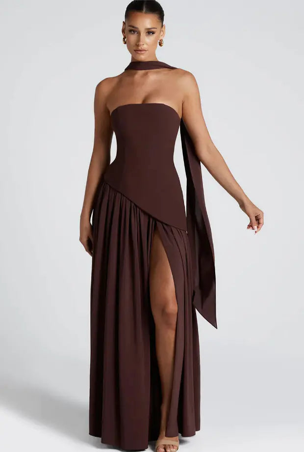 Irregular Tube Top Maxi Dress Wedding Guest Dress