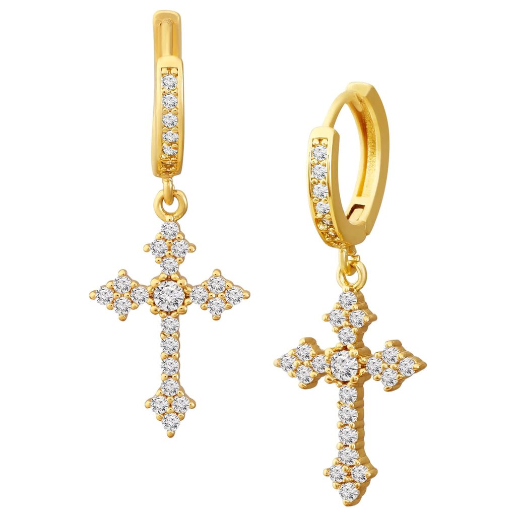 Cooper Cross Hoop Earrings |  Cross Earrings for Women |  Rhinestone Earrings | Gothic Earrings