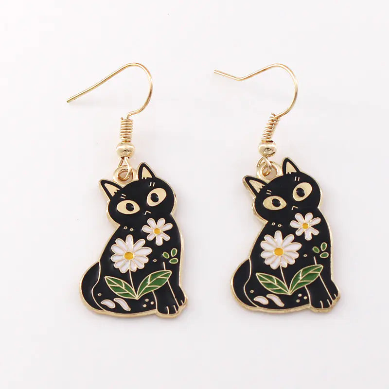 Gothic Black Cat Skull Earrings for Women's Jewelry