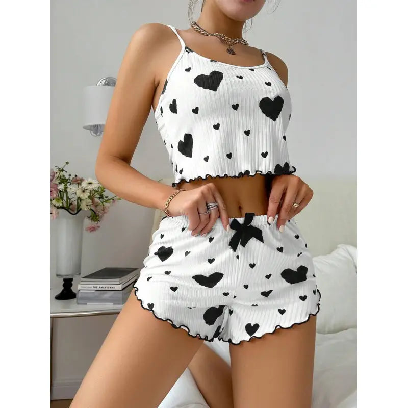 Heart Print PJ Shorts Set Women Pajamas
