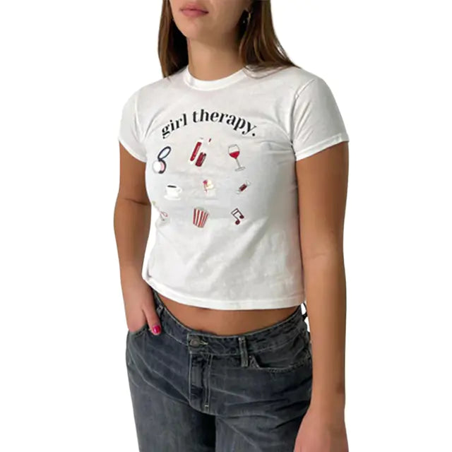 Combhasaki Women's Y2K Graphic Short Sleeve Baby Tee - Midnight Solstice Occult Shop