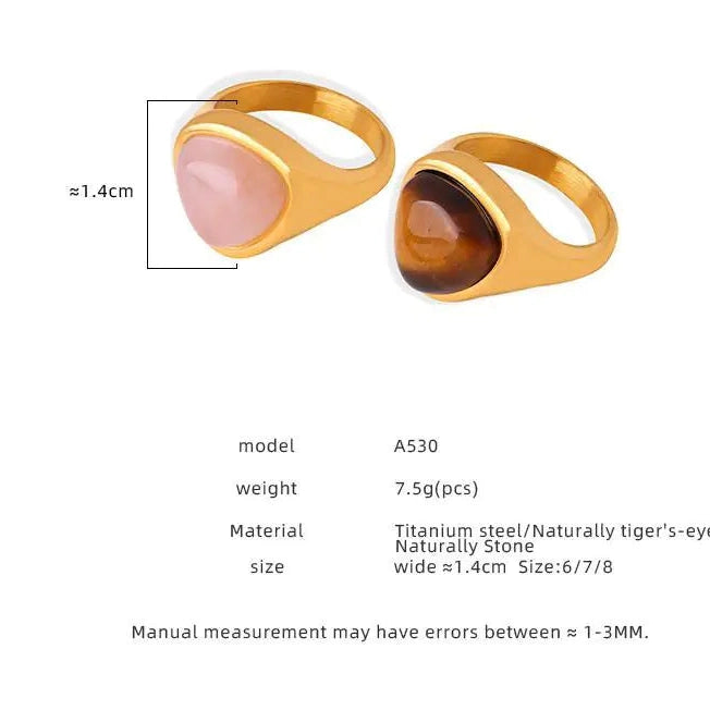 Natural Crystal Statement Ring | Pink Stone or Tiger Eye Titanium Steel Ring