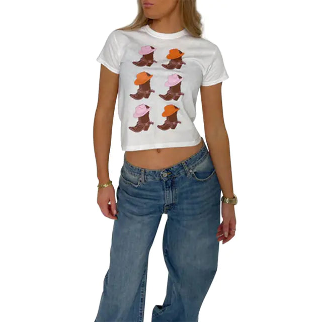 Combhasaki Women's Y2K Graphic Short Sleeve Baby Tee - Midnight Solstice Occult Shop