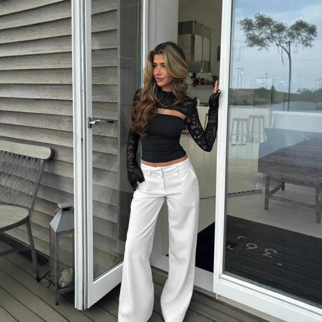 Lace Bell Sleeve Crop Top